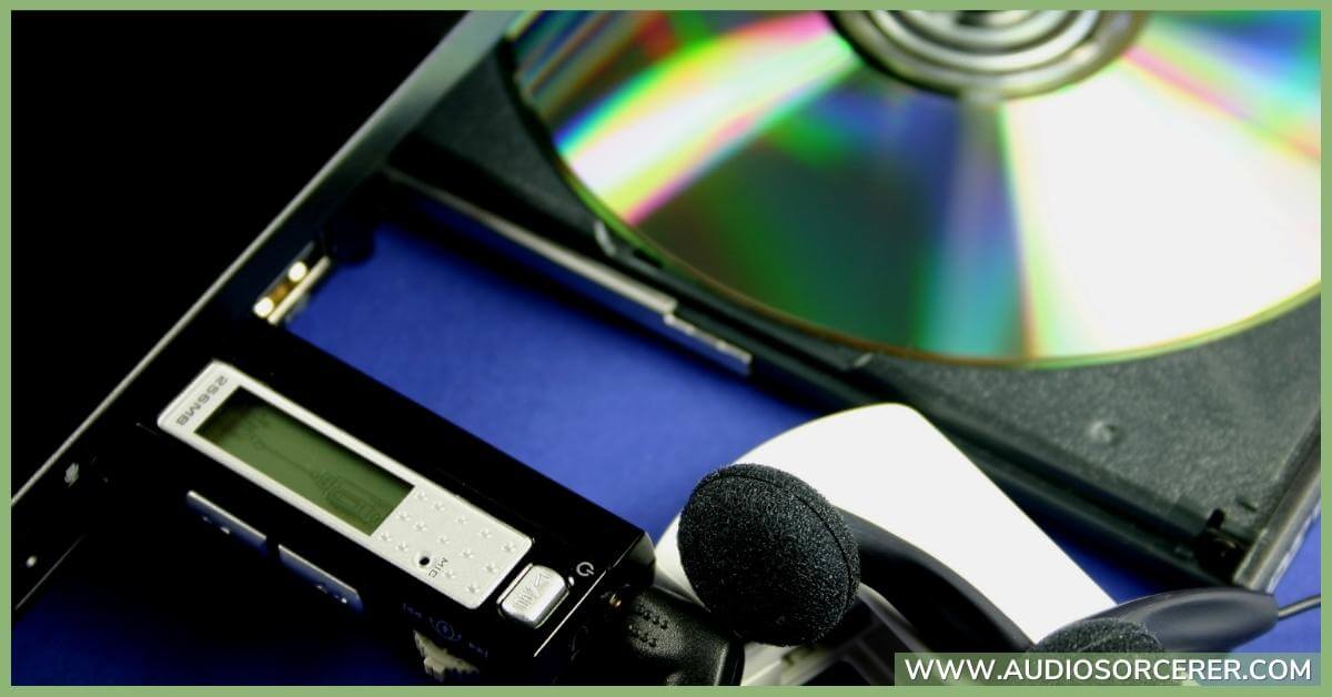A CD, headphones, and a recorder.
